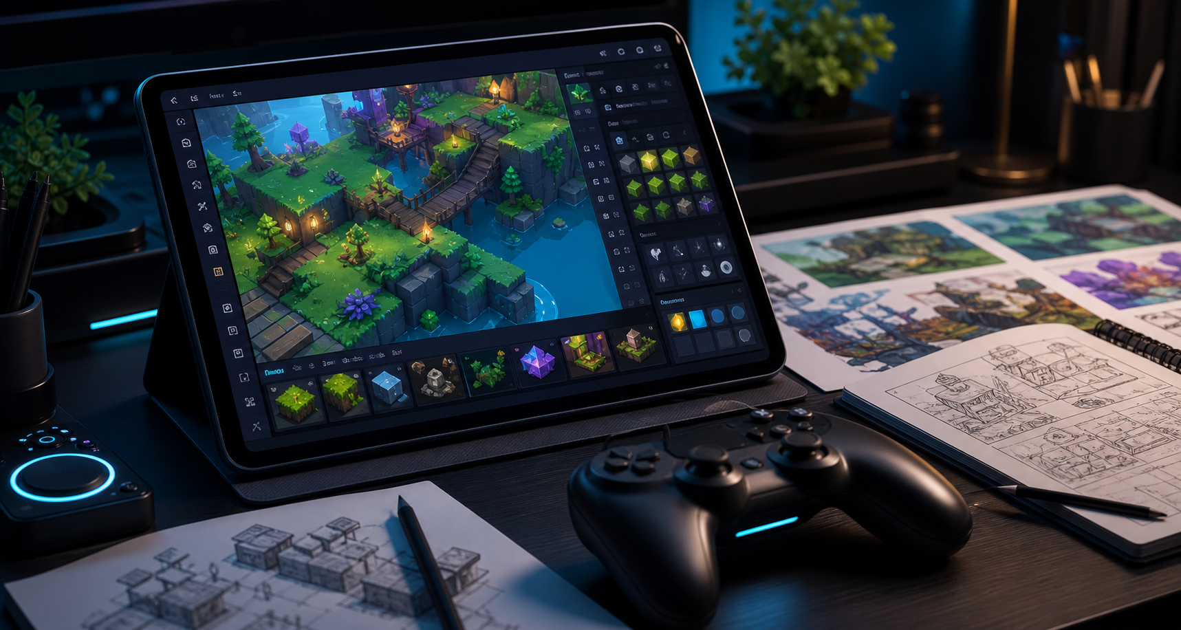 Game production planning and gameplay interface mockups